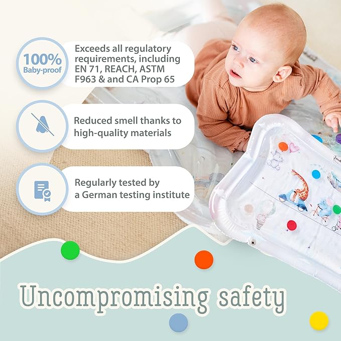 Tummy Time Water Mat for Babies – Sensory Baby Water Play Mat – Award-Winning Infant Activity Mat for Motor Development – Premium, Baby-Safe Water Tummy Time Mat – Circus Animals Small