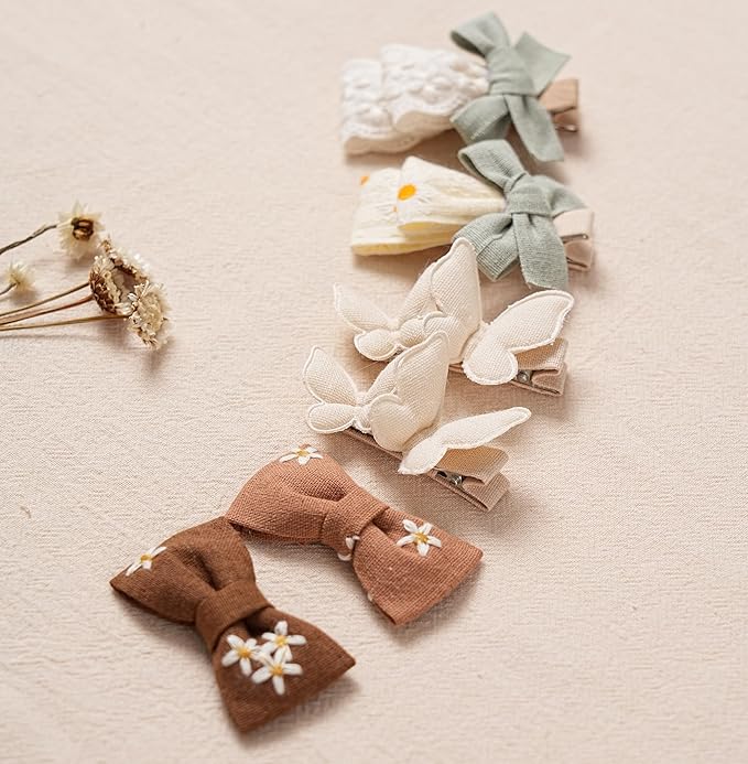 16 Pcs Hair Clips for Girls with Bows Butterfly Flower,2" Fully Lined Alligator Clips and Barrettes,Handmade Hair Accessories for Baby Toddler Young Kids School Age Girls Gifts