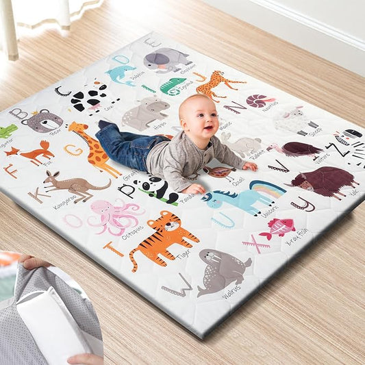 TINYHARBO Premium Foam Baby Play Mat 47" x 47" – Removable & Machine Washable Cover, Extra Thick Padding Playpen Mat, Non-Slip Crawling Mat, Easy to Clean for Infants, Toddlers & Babies