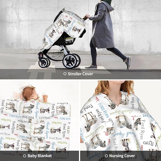 Personalized Winter Car Seat Covers for Babies with Name Zebra Minky Baby Car Seat Cover for Boys Girls Custom Infant Carseat Covers Baby Blanket Nursing Cover Breastfeeding Scarf