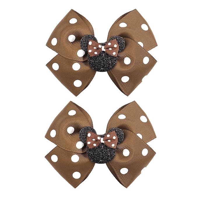 4 Inch Cute Mouse Ears Sequins Bows Hair Clips For Baby Girls, Toddler, Kids and Young Women Birthday Party Wedding Christmas Occasions Set of 2 (A- Coffee)