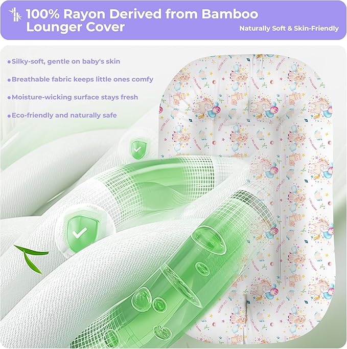 Baby Lounger for Newborn - Infant Lounger 0-24 Months with Lounger Cover, Adjustable Baby Nest Lounger, Breathable Fabric & 3D Support Newborn Lounger, Portable Newborn Essentials, Pink