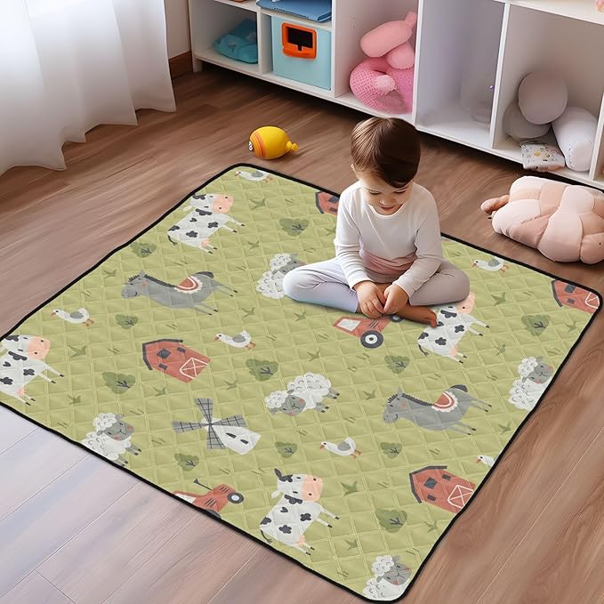 Baby Play Mat Cute Farm Tractor and Animals 50 x 50 Playpen Mat Baby Play Mats for Floor Play Gym Crawling Mat Non-Slip Cushioned Baby Playmat for Infants, Babies, Toddlers