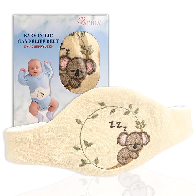 Baby Colic Gas and Upset Stomach Relief for Newborns-100% Cherry Seed-Heated Tummy Wrap-Colic Baby Swaddling Belt for Natural Relief–Soothing and Calming (Beige)