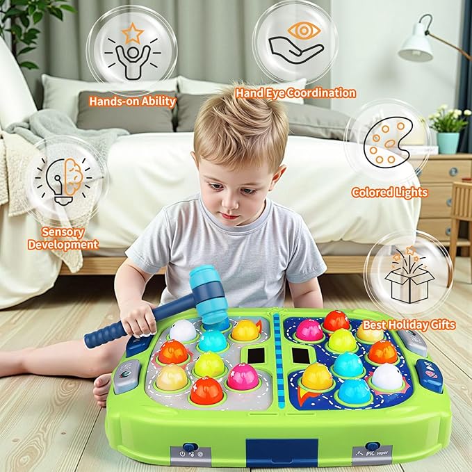 WAYKEE Whack a Game Mole, Toys for Ages 3-4 5-7 8-12 Boys Girls, Whack Game for Toddlers, Gifts for 3 4 5 6+ Year Old Boys Girls, Early Learning Educational Toys with 2 Hammers Sound & Light
