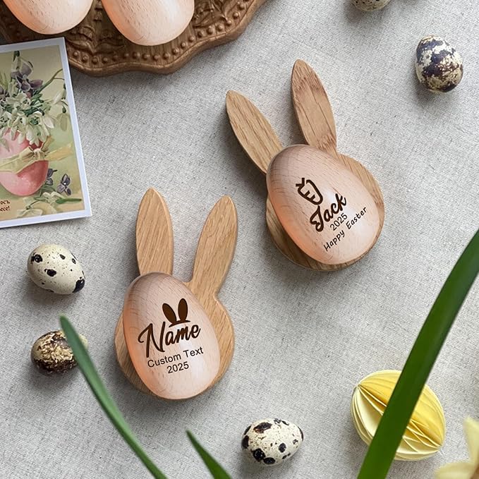 Personalized Musical Easter Egg Shaker 2026, Custom Engraved Wooden Easter Eggs Gifts for Kids Baby (Wood)