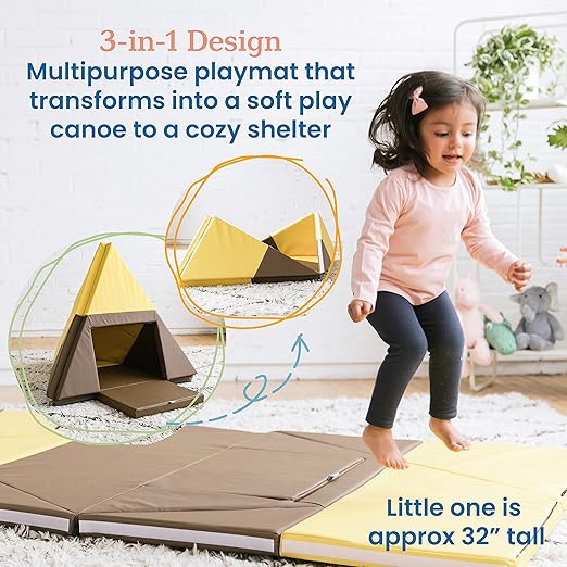 ECR4Kids SoftZone Camp, Canoe and Tumble Too, Folding Playmat, Chocolate/Yellow