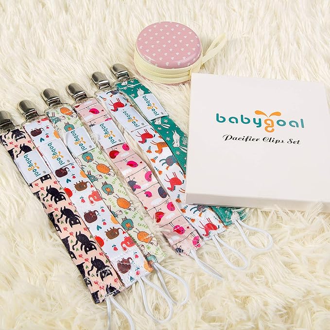 Babygoal Rabbit Pacifier Clips, 6 Pack Pacifier Holder Clips for Baby Boys and Girls Fits Most Pacifier Styles
