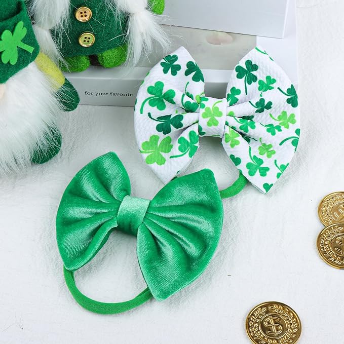 Velvet Baby Headbands 3 Count, Green Shamrock Print, Soft Nylon & Velvet Fabric, One Size Fits All, Hair Accessories for Baby Girls, St. Patrick's Day & Everyday Occasions