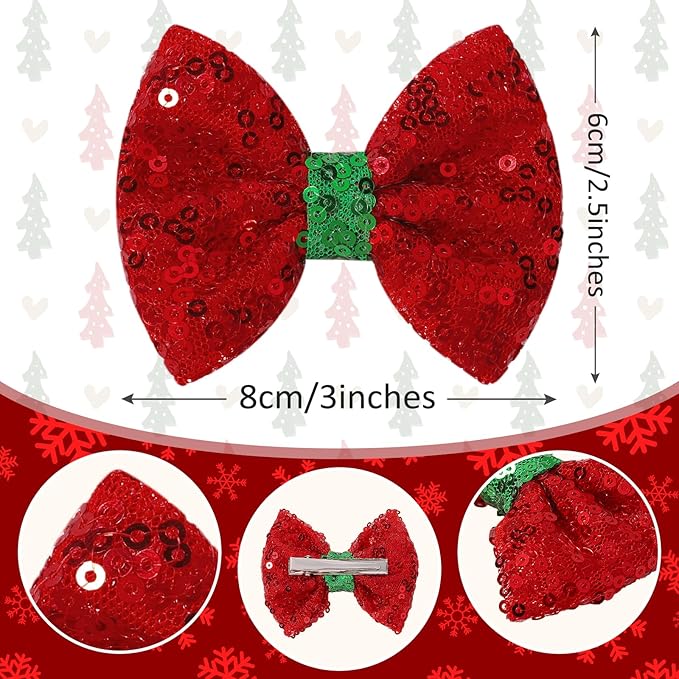 Choicbaby 6 PCS Baby Girls Christmas Hair Clips 3" Glitter Sequins Baby Hair Bows with Alligator Clips Christmas Girls Hair Bow Barrettes Accessories for Toddlers Kids Infant Teens