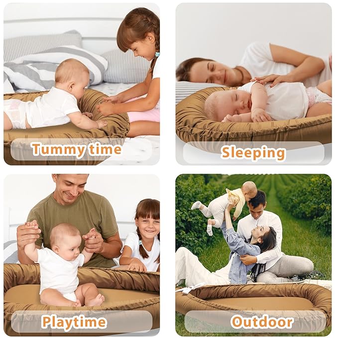 Hooyax Baby Lounger Cover Only, 100% Cotton Newborn Nest Cover, Soft Portable Baby Nest Replacement Cover for Boys Girls, Breathable Infant Lounger Covers, Baby Essential (Brown)