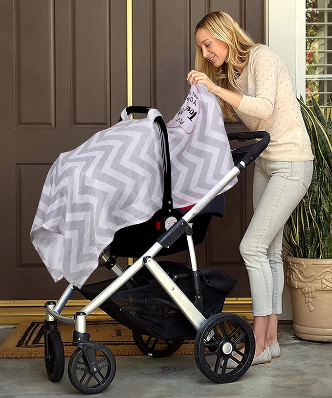Metplus Car Seat Cover Baby, 100% Muslin Cotton Infant Carseat Covers for Boys and Girls, Lightweight Breathable Canopy, Summer Stroller Sun Shade, Newborn Travel Essentials