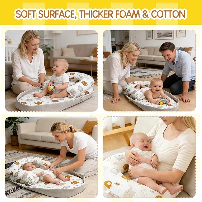 Tummy Time Mat, 2-in-1 Convertible to Backpack, Premium Memory Foam Baby Play Mat, Removable Machine Washable Cover, Foldable for Floor, Couch & Travel