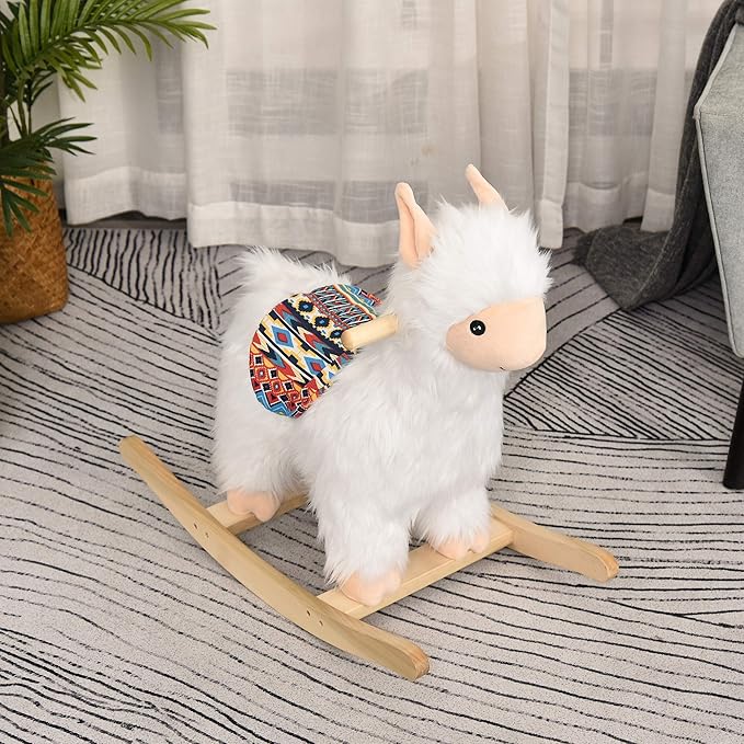 Qaba Kids Ride-On Rocking Horse Toy Llama Style Rocker Soft Plush Fabric for Children 3+ Years