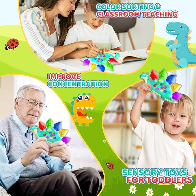 Dinosaur Color Sorting Sensory Toy Roadtrip Travel Essenstial for Toddler Boys Dementia Gift Fine Motor Autism Fidget Preschool Classroom Activities for Kid Valentine Day Easter Basket Stuffer