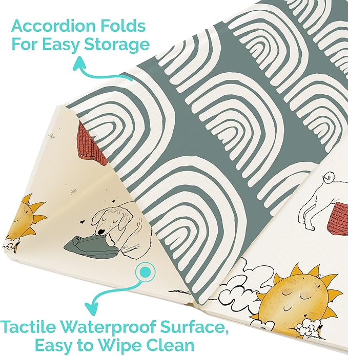 JumpOff Jo Foldable Foam Play Mat – Large Waterproof Baby & Toddler Activity Floor Mat, Double-Sided 70 x 59 Inch Play Surface