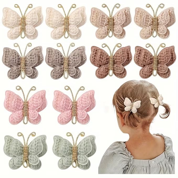 12 Pcs Baby Girl Butterfly Clips Hair Accessories, Hair Bow Clips Barrettes for Infants Toddlers Baby Kids Fine Hair