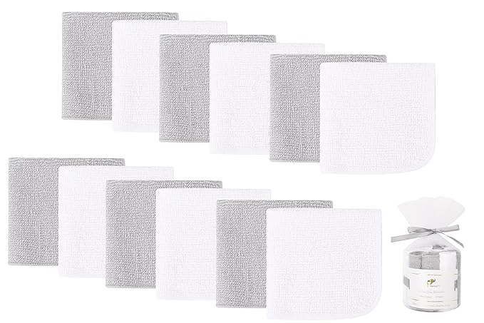 12 Pack Small Baby Washcloths 100% Cotton Thin Soft 7.8" x 7.8" Terry Cloth for Baby Face Bath Burp Travel Lightweight Multi-Purpose Newborn Must Haves