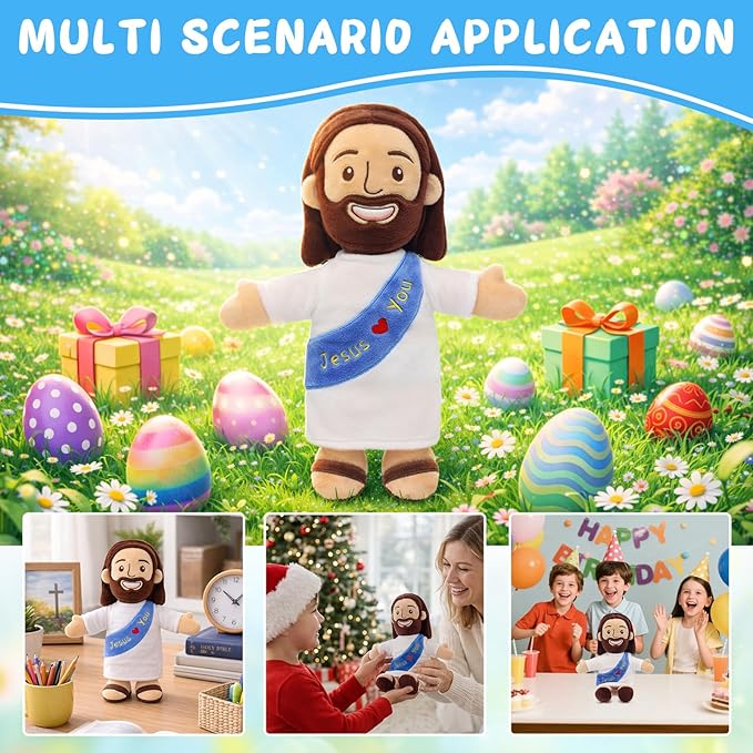 Yelakey Jesus Plush 11.8" Stuffed Doll Soft Religious Plushie for Kids Christian Toy for Easter Christmas Baptism (Blue)