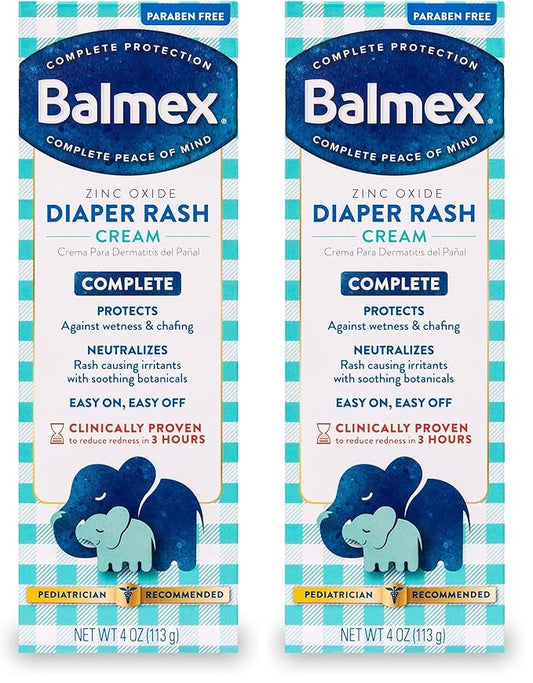 Balmex Complete Protection Baby Diaper Rash Cream with Zinc Oxide + Soothing Botanicals, 4 Ounce (Pack of 2)