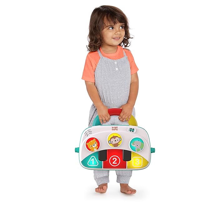 Bright Starts 4-in-1 Groovin’ Kicks Piano Gym, Tummy Time Play Mat & Activity Baby Toys, Green - Tropical Safari, Newborn to Toddler