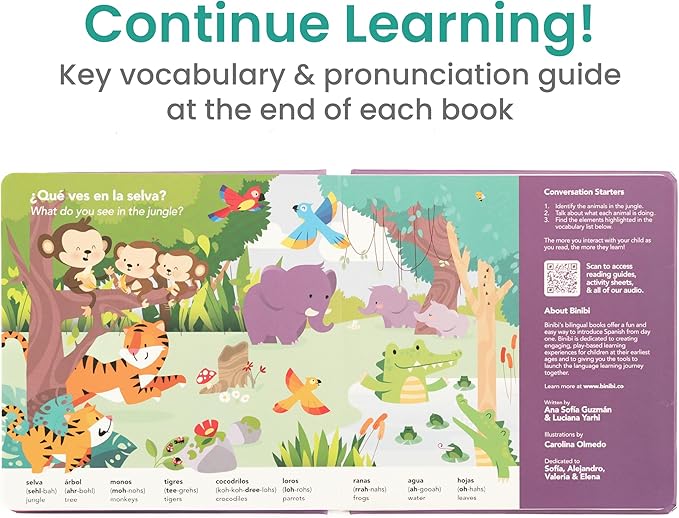 Binibi Bilingual Spanish Sound Board Book for Babies & Toddlers 1–3 – Jungle Animal Sound Buttons, Interactive Early Spanish Learning Board Book – Durable Gift