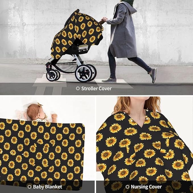 Sunflower Baby Car Seat Cover for Baby, Nursing Cover for Mom, Sunflower Baby Items Stuff