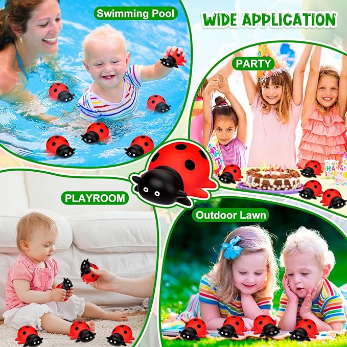 25Pcs Mini Ladybug Toys, Lady Bugs Realistic Bath Animals, Ladybug for Floating Bathtub Toys Summer Birthday Gathering Decorations