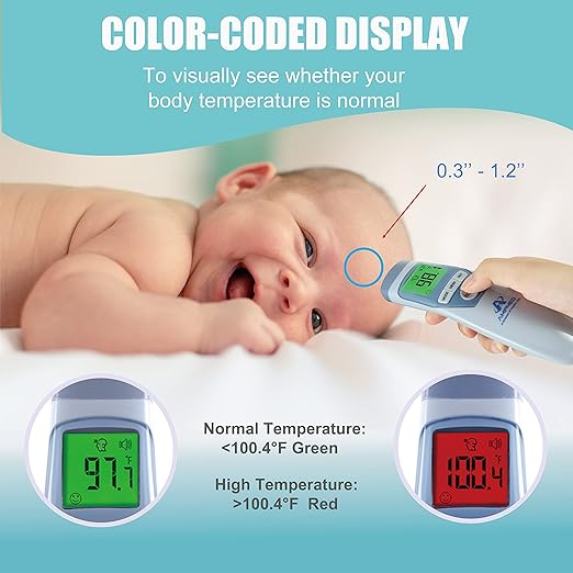 Amplim Medical Forehead Thermometer for Adults and Kids, Baby Thermometer No Touch Infrared with Fever Alarm, 1 Second Fast Reading, Memory Recall, Color LCD Display, Home Family Use