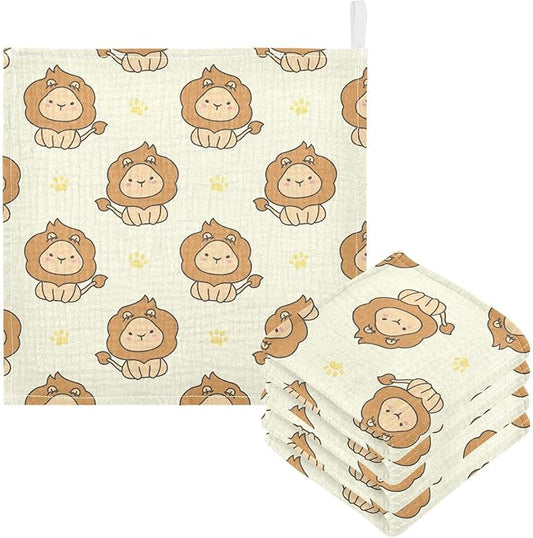vvfelixl Baby Washcloths Cotton Cute Lion Baby Muslin Washcloths Soft Baby Face Towel for Newborn Infants Baby Wipes, 11.8 X 11.8 Inch, 3 Pack Yellow