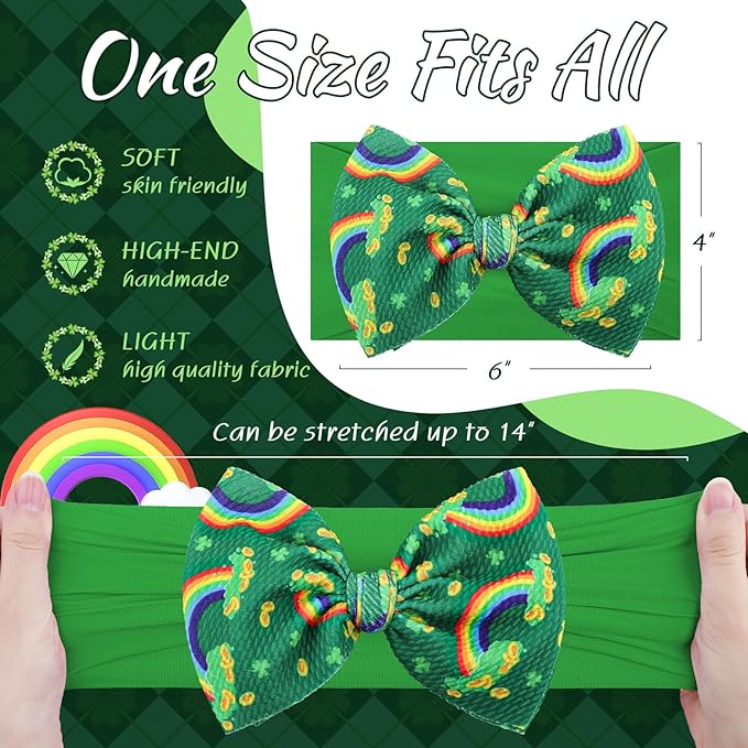 St Patricks Day Baby Hair Bows Green Headband Baby Girl Hair Accessories St. Patrick Green Bow Shamrock Headband Rainbow Big Bows Infant Newborn