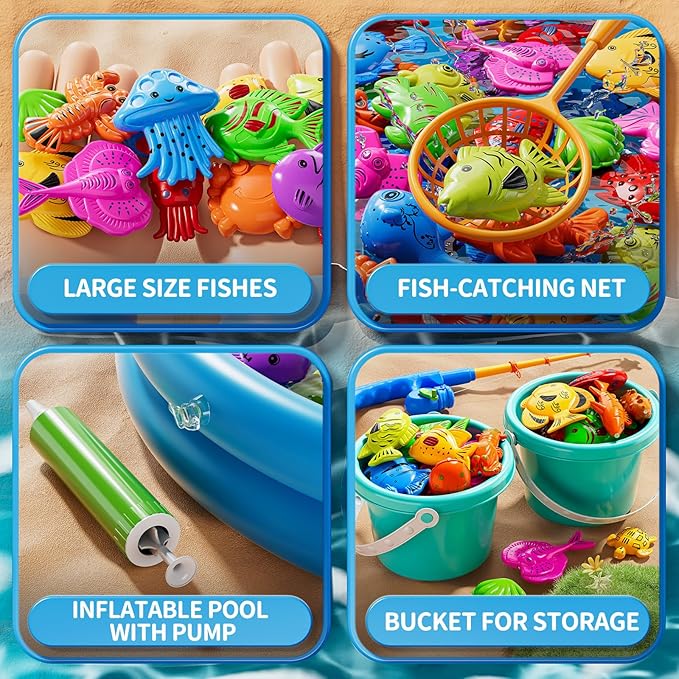 Magnet Fishing Game for Kids 3-5 4-8 - Fish Toys for Kids 3-5, Bathtub Floating Toy Fishing Pole, Water Table Pool with Rod Net, Bath Outdoor Gifts for Toddlers Baby Age 3 4 5 6 7 8 Year Old