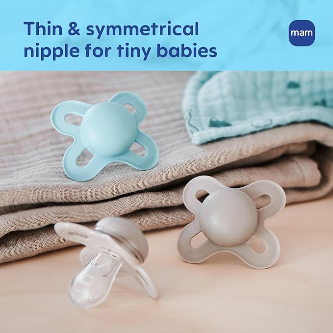 MAM Original Start Matte Baby Pacifiers 0-3 Months, BPA-Free Skin Soft Silicone Nipple, Developed with Medical Experts Specially for Smaller Newborn Mouths, Easy to Clean, 2 Pk with Sterilizer Case