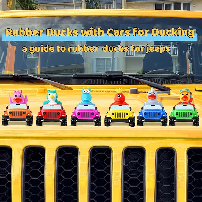 3.5 Inch Yellow Car Toy Match Most 2 in Rubber Ducks, Ducks for Jeeps, Vehicle Toys for Car Dashboard Decorations Accessory Rubber Duck Collection, Easter Basket Stuffers for Kids Party Favors
