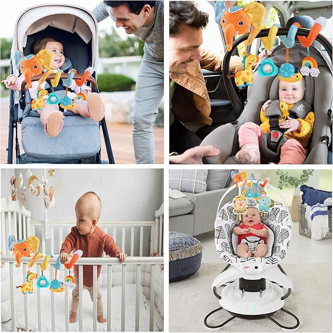 willway Car seat Hanging Toys, Baby Spiral Activity Plush Stroller Toys Baby Rattle Sensory Toys for Crib Mobile Bassinet with Music Box BB Squeaker Rattles, Infant Toys for 0 6 12 Months Gifts
