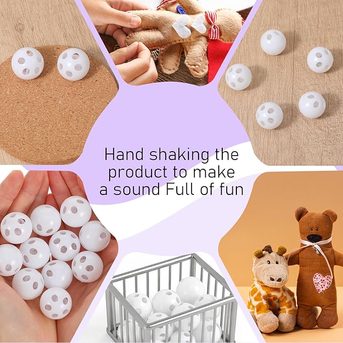 10PCS Rattle Ball Inserts 24mm Plush Crafts Doll Noise Maker Insert Rattle Box Repair Stuffed Balls for Animal Puppy Doll Pet(White)