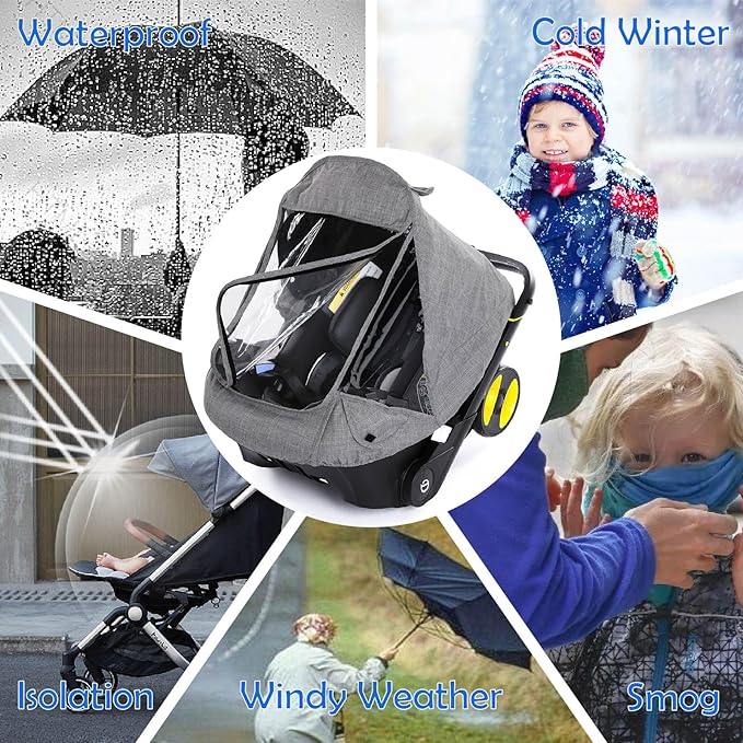 Car Seat Rain Cover,Food Grade EVA,Universal Car Seat Rain,Waterproof, Windproof Protection,Protect from Dust Snow,Rain Cover Features Quick-Access Zipper Door and Side Ventilation(Grey)
