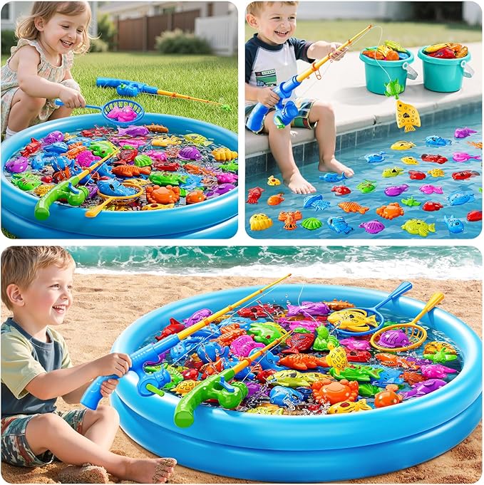 Magnet Fishing Game for Kids 3-5 4-8 - Fish Toys for Kids 3-5, Bathtub Floating Toy Fishing Pole, Water Table Pool with Rod Net, Bath Outdoor Gifts for Toddlers Baby Age 3 4 5 6 7 8 Year Old