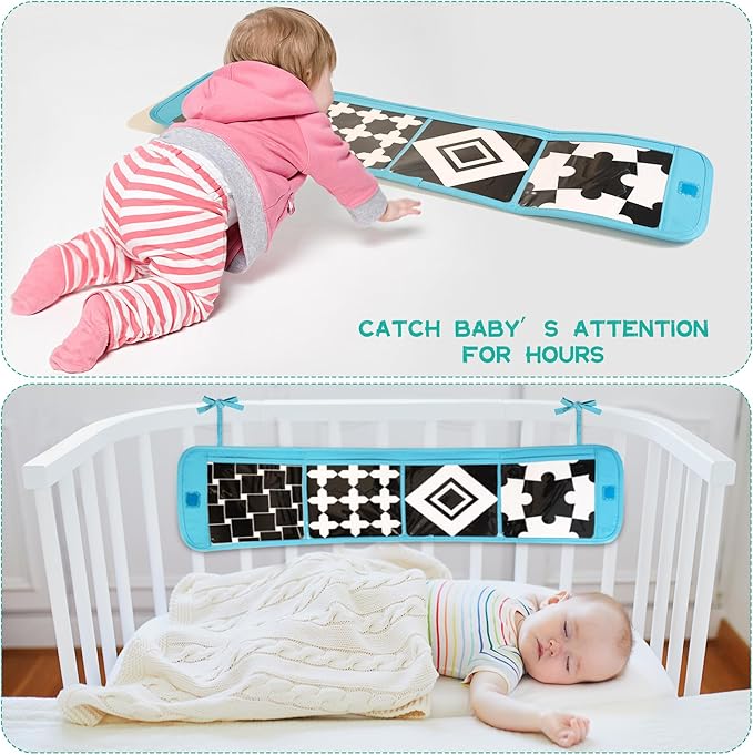 WOODMAM Montessori Toys for Babies 0-6 Months, 9 in 1 Learning Educational Sensory Toys for Newborn 0-3-6 Months, Includes High Contrast Cards, Baby Tissue Box Toy, Spinning Drum, Teether and More