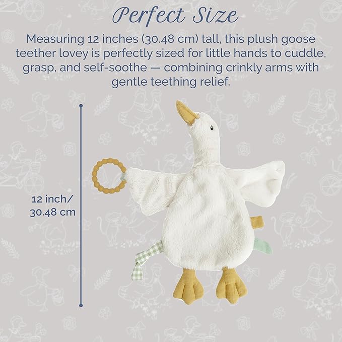 MON AMI PRU Goose Teether Lovie | 12-Inch Baby Security Blanket with Silicone Teether | Soft Plush Lovey for Teething Relief & Comfort