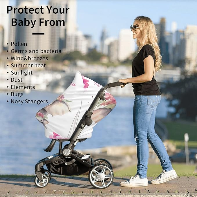 Personalized Car Seat Covers with Name, Elephant Baby Canopy Carrier Cover, Breathable Breastfeeding Nursing Cover, Stretchy Multi-Use Infant Carseat Stroller Cover