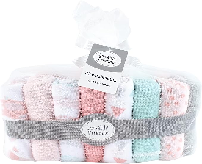 Luvable Friends Unisex Baby Cotton Rich Washcloths, Girl Basic Elephant, One Size