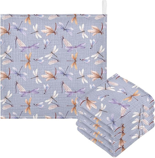Baby Washcloths Cotton Dragonfly Baby Muslin Washcloths Soft Baby Face Towel for Newborn Infants Baby Wipes, 11.8 X 11.8 Inch, 5 Pack Lilac
