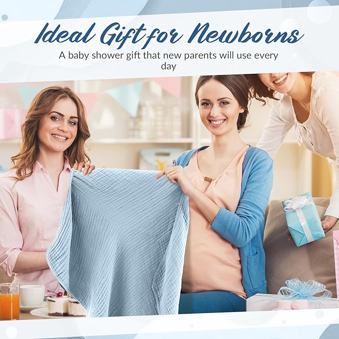 Hahafelt 6 Pcs Muslin Hooded Bath Towels Washcloths and Bibs Set, Muslin Cotton Baby Towels Absorbent Hooded Blanket Towel Infant Bibs for Boys Girls Newborn Infant Essential(Blue, Navy Blue)