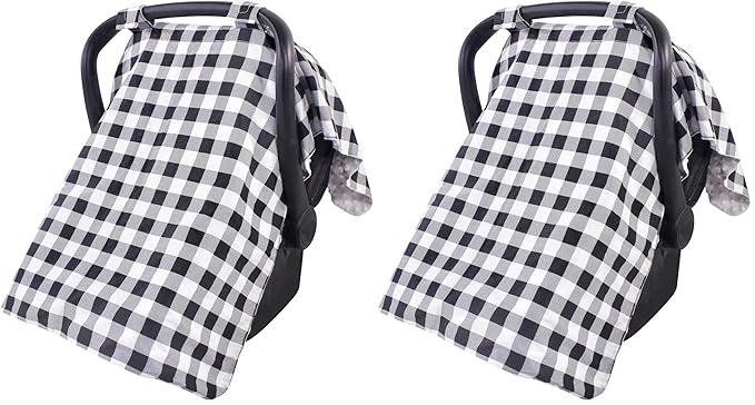 Hudson Baby Unisex Baby Reversible Car Seat and Stroller Canopy, Black Plaid, One Size (Pack of 2)