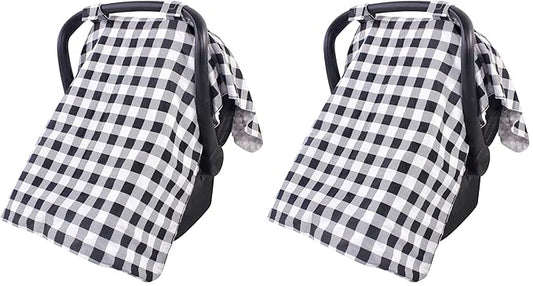 Hudson Baby Unisex Baby Reversible Car Seat and Stroller Canopy, Black Plaid, One Size (Pack of 2)