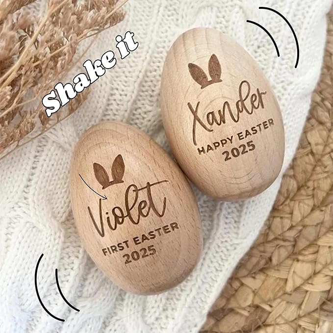 Personalized Musical Easter Egg Shaker 2026, Wooden Easter Eggs, First Easter Gifts for Baby, Easter Gift for Kids, Birthday Gift Idea (1.6" x 2.4")