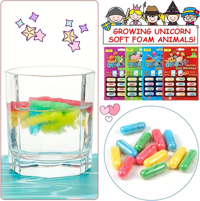 Gejoy 16 Pieces Water Capsules Water Animals Dinosaur Unicorn Sea Creature Party Cognition Sponge Pills Bath Expanding Foam Animal Capsules (Animal)