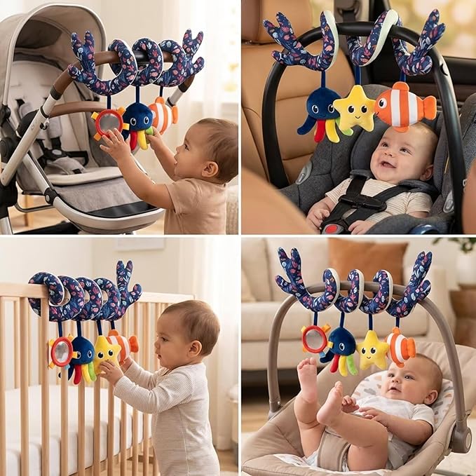 Multi-Use Baby Spiral Activity Toy – Spiral carseat Toy for Car Seat, Stroller,Play Gym, Keeps Baby Quiet, Easy Travel Solution