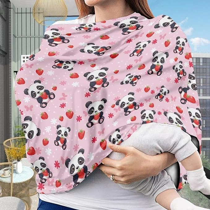 AFPANQZ Panda Baby Car Seat Covers Nursing Cover Multifunctional Infant Car Seat Canopy Nursing Cover High Chair Cover Full Coverage Breathable Stretchy Lightweight Travel Outdoors